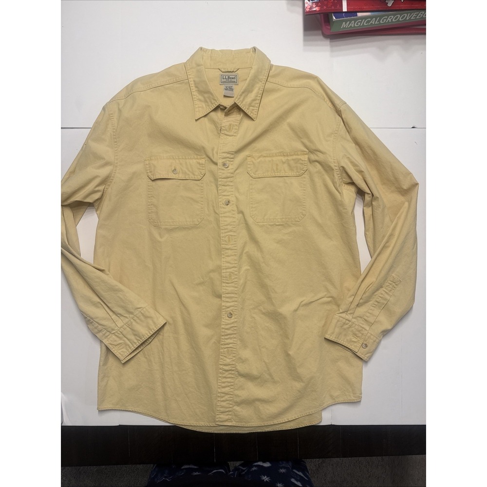 Men's LL BEAN Button Yellow Long Sleeved button down shirt 100% Cotton XL Tall‎